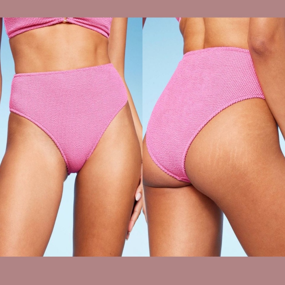 NWD $24 Shade & Shore‎ [ Small ] Pucker High Waist Cheeky Bikini Bottom Pink